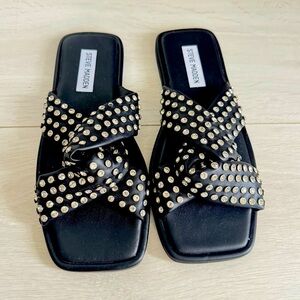 Steve Madden Davidson Jewel Studded Black Sandals Women’s 8.5 Chunky Slide On